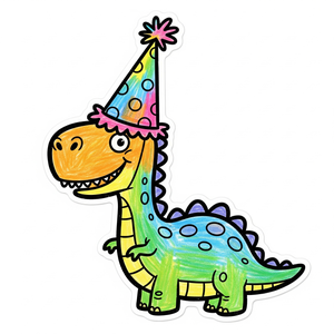 Dinosaur in a Silly, Oversized Birthday Party Hat